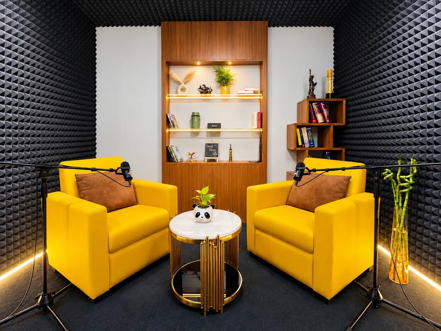 Two yellow chairs in the Speedy Clicks recording studio